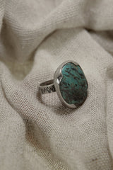 Australian Turquoise Ring 925 Sterling Silver Adjustable Waved Bezel Throat Chakra Protection Jewelry Gift