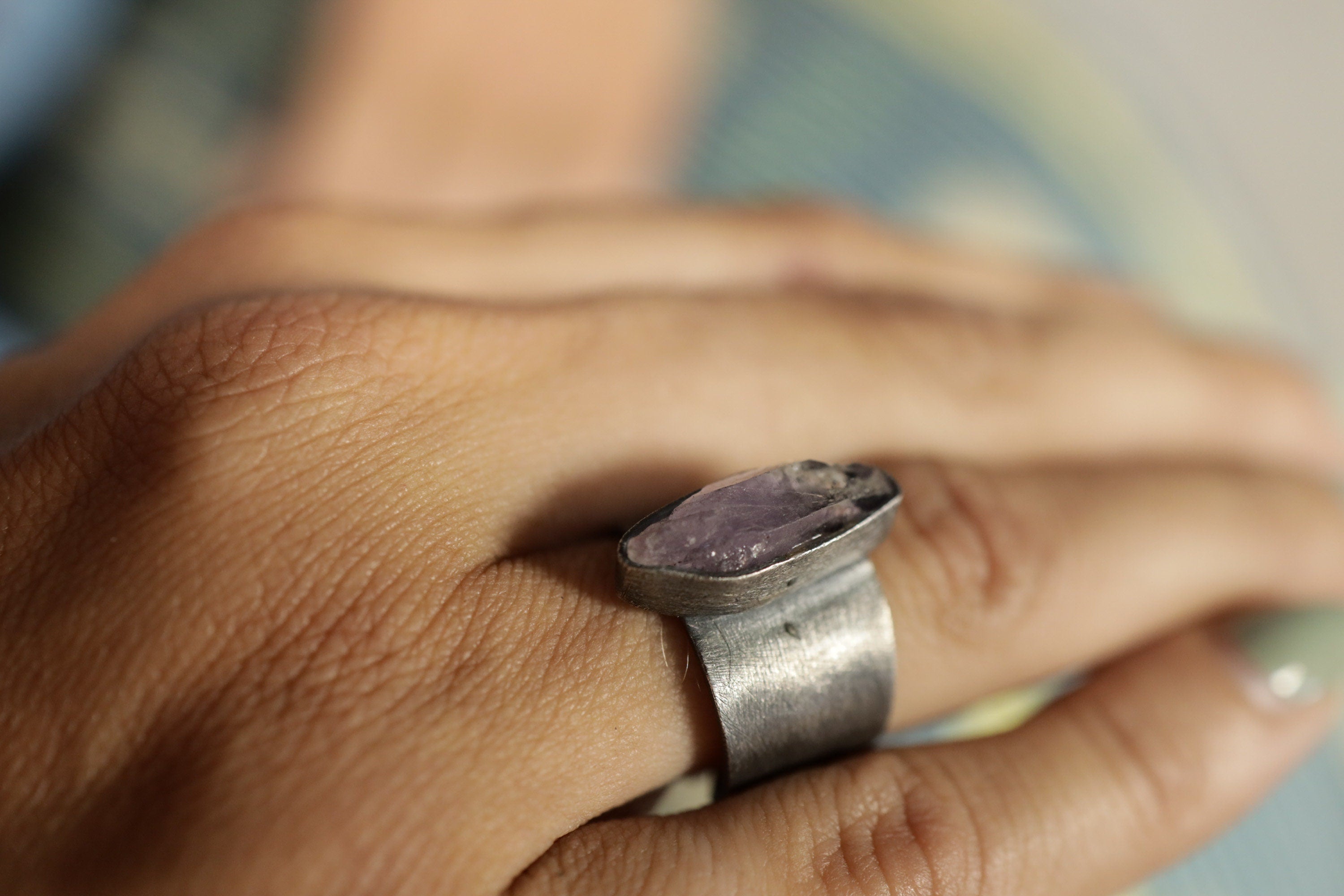 Adjustable Sterling Silver Ring: Vera Cruz Amethyst, Brush Textured