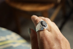Mount Darwin Tektite Ring 925 Sterling Silver Hollow Band Rough Cut Impact Glass Root Third Eye Chakra Gift Unisex - Size 10 US