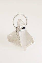 Australian Lemurian Quartz Sapphire Halo Pendant shown on light background with sand-textured sterling silver halo and clear crystal point.