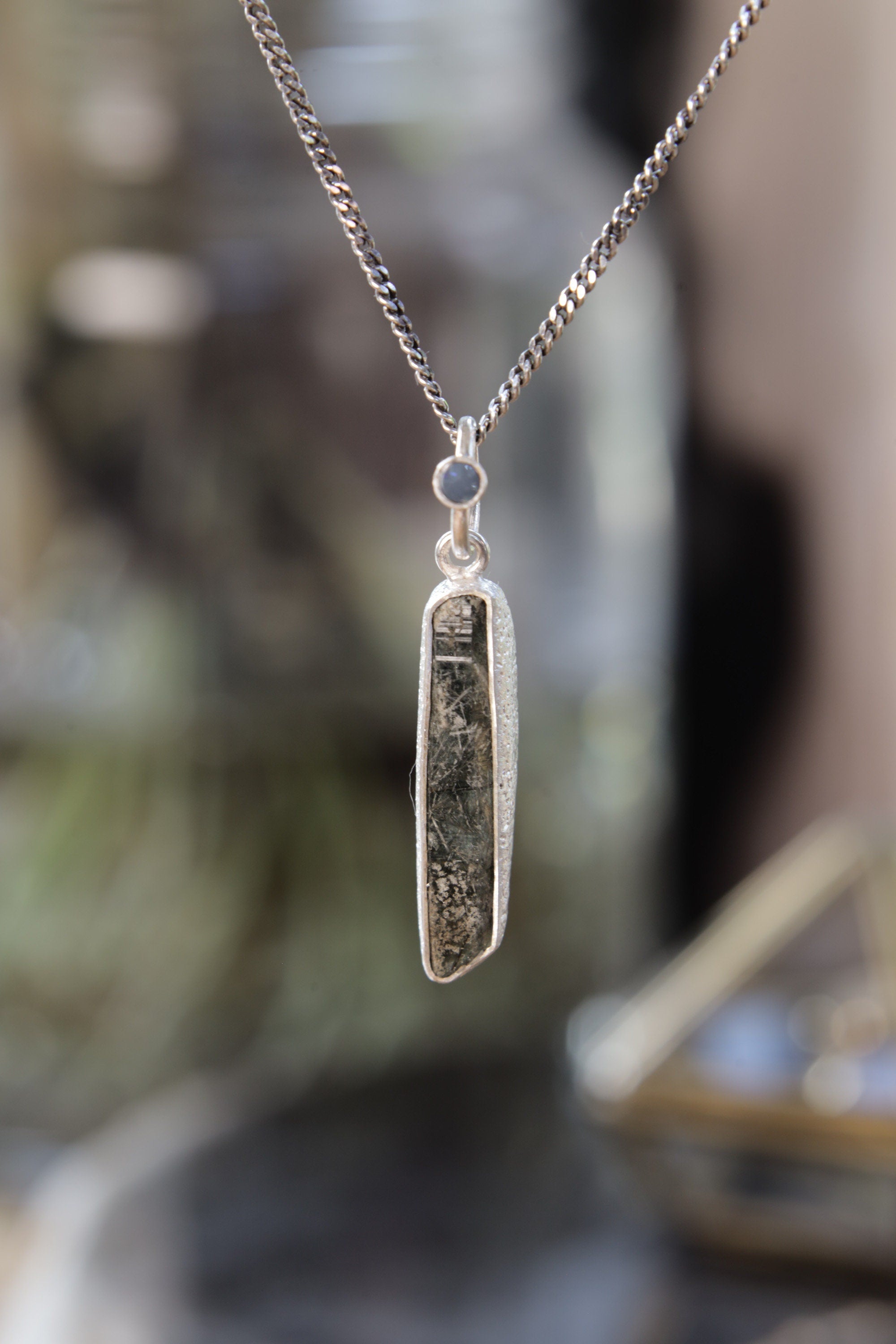 Sterling Silver Himalayan Quartz Pendant: Opal Accent, Sand Texture