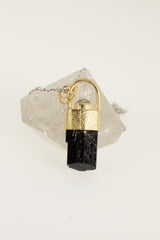 Gold-Plated Sterling Silver Tourmaline Pendant: Herkimer Diamond Accent