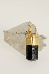Gold-Plated Sterling Silver Tourmaline Pendant: Herkimer Diamond Accent