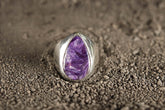 Sterling Silver Charoite Ring: Hollow Band, Unisex Size 10