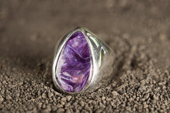 Sterling Silver Charoite Ring: Hollow Band, Unisex Size 10