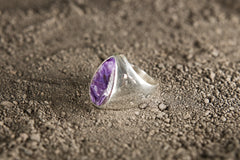 Sterling Silver Charoite Ring: Hollow Band, Unisex Size 10