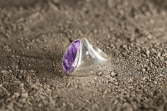 Sterling Silver Charoite Ring: Hollow Band, Unisex Size 10