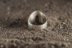 Unisex Sterling Silver Ring Size 10 US Features a Raw Pyrite Cabochon in Hollow Boho Style Design with a Rugged Crystal Appeal
