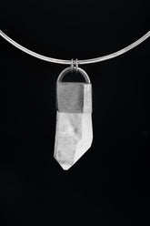 Himalayan A Grade Quartz Halo Clear Quartz Pendant - Oxidized Finish & Brush Textured - Industrial Chunky