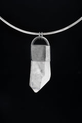 Himalayan A Grade Quartz Halo Clear Quartz Pendant - Oxidized Finish & Brush Textured - Industrial Chunky