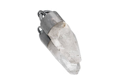 Oxidized Sterling Silver Clear Quartz Pendant: Brutalist Textured Crystal