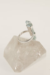 Silver Wrapped Double Terminated Aqua Aura Lemurian Quartz Generator Ring in Sterling Silver, Hammered Shiny Chic Jewelry, Size 5