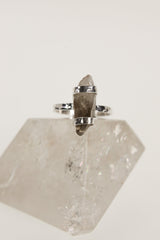 Australian Smoky Citrine Sterling Silver Ring - Hammered Band, Size 7.5