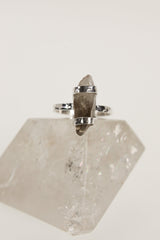 Australian Smoky Citrine Sterling Silver Ring Hugged in Silver, Size 7.5 US, Hammered & Shiny Finish for a Unique, Luxurious Look