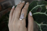 Double Terminated Vera Cruz Amethyst ring shown worn on a hand, with oxidized sterling silver and pale violet crystal.