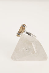 Sterling Silver Amber Fossil Ring: Hammered Band, Size 9 3/4