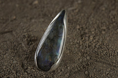 Teardrop Labradorite Ring 925 Sterling Silver Adjustable Waved Bezel Third Eye Chakra Aurora Flash Gift