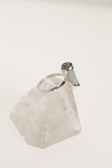 Raw Aquamarine Gem Sterling Silver Ring - Hammered Band, Size 7 3/4