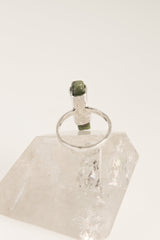 Front view of Australian Jade ring showing deep green mineral colour and handmade oxidized sterling silver setting.