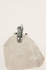 Himalayan Aquamarine Sterling Silver Ring - Hammered Band, Size 7 3/4