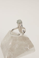 Back view of Australian Aquamarine ring showing the circular sterling silver band and handmade gemstone setting.