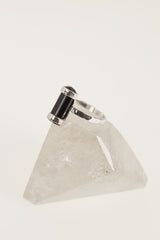 Black Tourmaline Sterling Silver Ring - Hammered Finish, Size 7 3/4