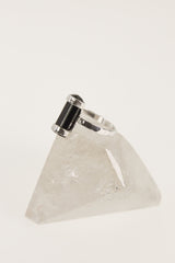 Terminated Black Tourmaline Ring 925 Sterling Silver Oxidized Hammered Band Root Chakra Protection Gift Size 7 3/4
