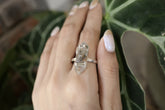 Tibetan Double Terminated Inclusion Quartz ring in oxidized 925 sterling silver with hammered texture and natural crystal clarity.