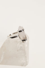 Side view of handmade Vera Cruz Amethyst ring showing the double terminated crystal, sterling silver setting, and polished band.