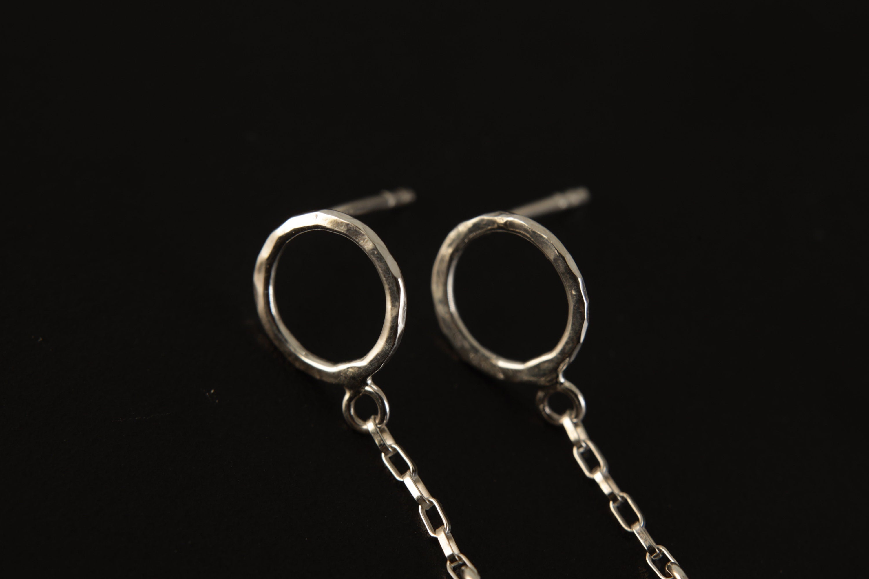 Pink Tourmaline Stud Earrings 925 Sterling Silver Hammered Chain Dangles Raw Gem Heart Chakra Libra Scorpio Gift