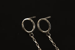 Pink Tourmaline Sterling Silver Chain Earrings: Hammered Stud Dangle