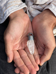 Oxidized Sterling Silver Clear Quartz Pendant: Brutalist Textured Crystal