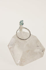 Aqua Aura Quartz Point Ring: Hammered Sterling Silver, Size 7.5