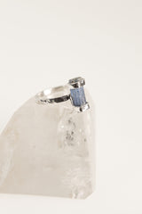Australian Kyanite Ring 925 Silver Hammered Band Ocean Blue Crystal Oxidized Throat Chakra Jewelry Gift Size 5 1/2