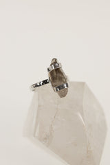 Australian Smoky Citrine Sterling Silver Ring Hugged in Silver, Size 7.5 US, Hammered & Shiny Finish for a Unique, Luxurious Look