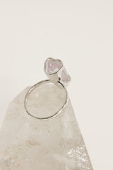 Double Terminated Vera Cruz Amethyst ring on clear quartz, with hammered oxidized sterling silver and lavender crystal.