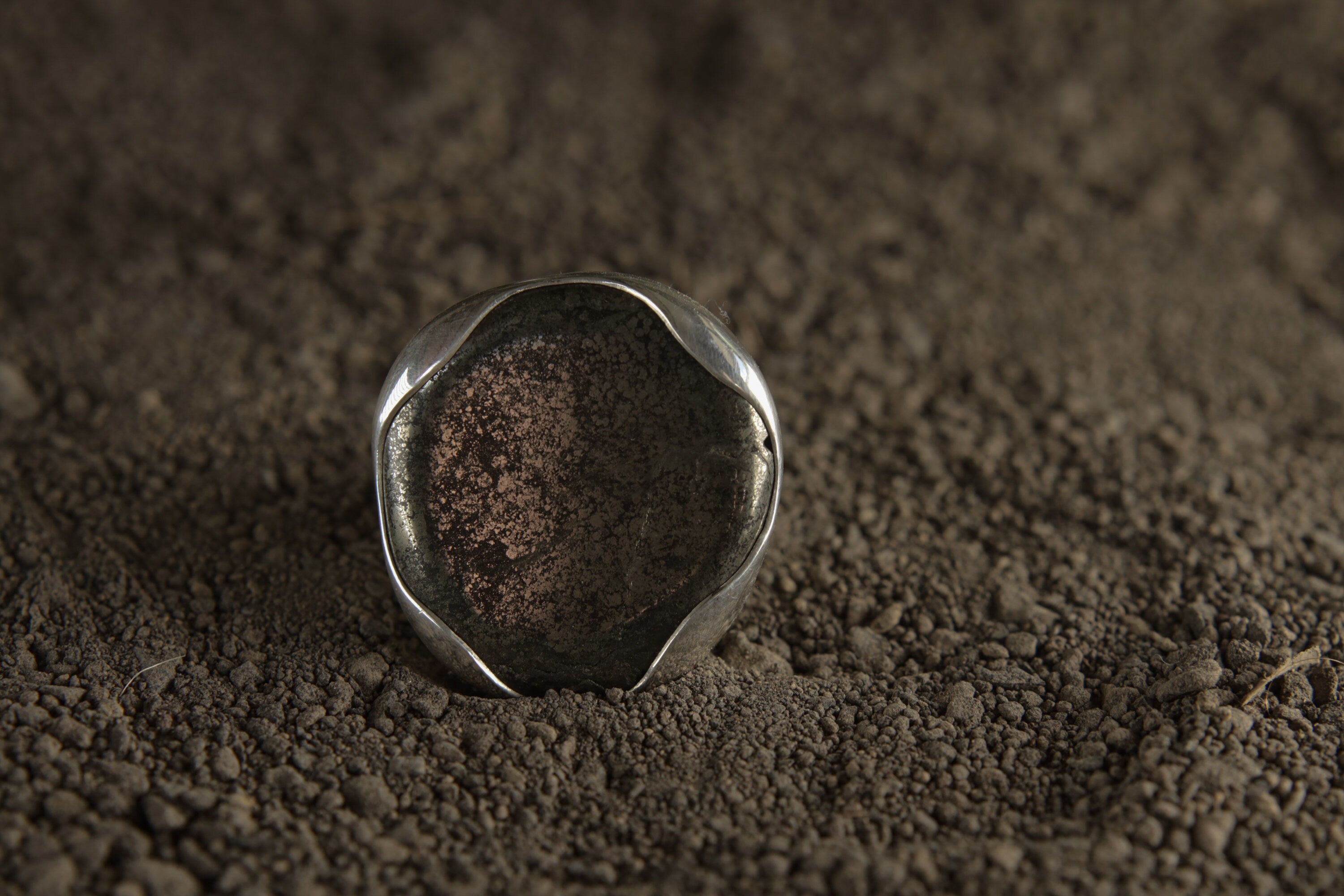 Adjustable Sterling Silver Pyrite Ring - Unisex Size 5-12 US
