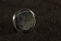 Adjustable Sterling Silver Pyrite Ring - Unisex Size 5-12 US