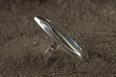Adjustable Sterling Silver Teardrop Labradorite Ring - Size 5-12 US