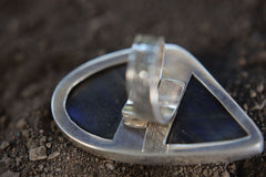Tooth Labradorite Ring 925 Sterling Silver Adjustable Waved Bezel Third Eye Chakra Protection Gift