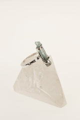 Himalayan Aquamarine Ring 925 Sterling Silver Oxidized Hammered Band Throat Chakra Pisces Gemini Gift Size 7 3/4