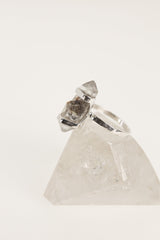 Tibetan Quartz Inclusion Ring: Hammered Sterling Silver, Size 9.5