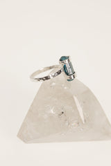 Celestial Blue Terminated Apatite Ring-Hammered & Shiny Finish - Sterling Silver Ring - Size 5 US