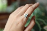 Long Square Aquamarine Ring 925 Sterling Silver Hammered Band Throat Chakra Pisces Aries Gemini Jewelry Gift Size 6