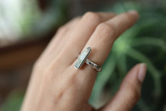 Aquamarine Sterling Silver Ring: Long Square Gem, Hammered Band, Size 7