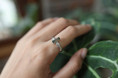 Watermelon Tourmaline Sterling Silver Ring - Hammered Band, Size 7