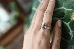 Sterling Silver Watermelon Tourmaline Ring: Hammered Band, Size 7