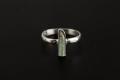 Hammered Sterling Silver Aquamarine Crystal Ring, Size 9