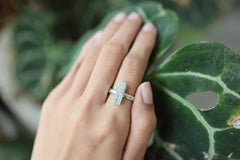 Aquamarine Crystal Ring: Hammered Sterling Silver Band, Size 8