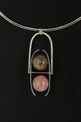 Rhodochrosite Golden Rutile Sphere Pendant: Sterling Silver Fidget Toy